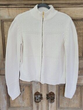 Vintage 90s Ann Taylor Made in USA 100% Cotton Chunky Knit Zip Up Sweater L